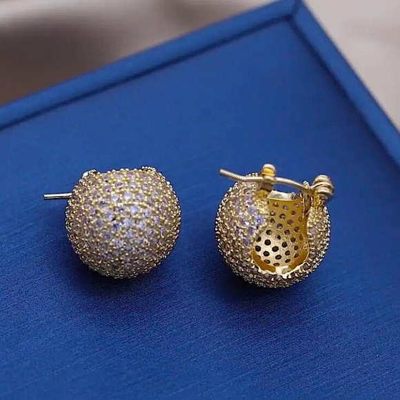 Gold Zircon Ball Earrings Luxury Exquisite Gold Plated - Picture 2 of 7